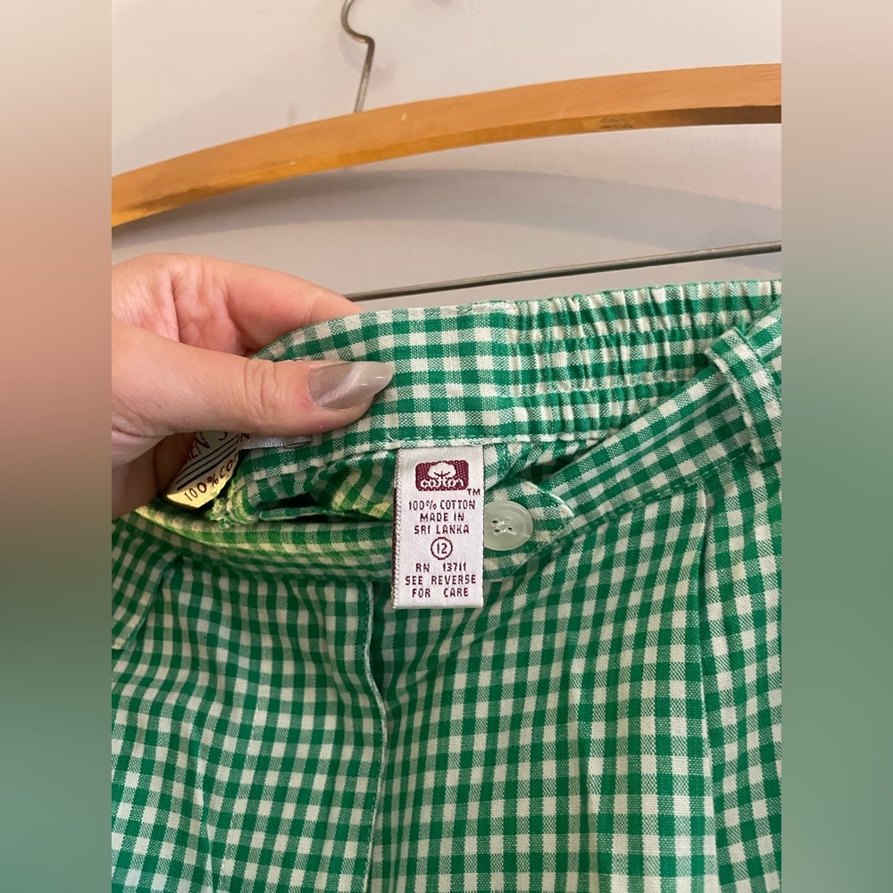 Vintage Karen Scott 100% Cotton Plaid Gingham Green High Waisted Shorts - Picture 8 of 9
